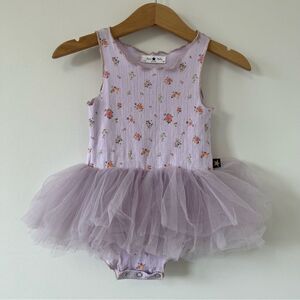 Petite Hailey Tutu bodysuit 6 months purple pointelle floral lettuce trim gold